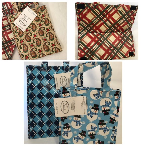 Gift Bags Valerie Parr Hill Shop Tote Roling Blue Snowman Christmas Plaid LOT 6 - Picture 1 of 11